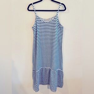 Francesca Bettini Women’s Midi Dress Large  Blue & White Striped Linen Longline